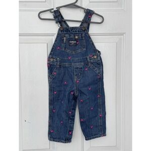 Oshkosh B'Gosh Girls 12 Months Overall Vestbak Denim Pink Hearts Valentine's